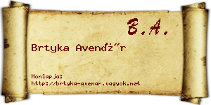 Brtyka Avenár névjegykártya